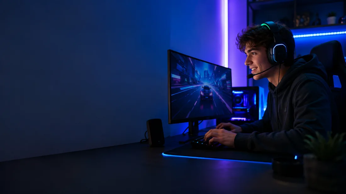 Joven jugando videojuegos online